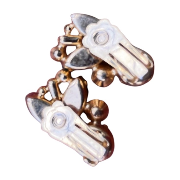 Vintage 1950's Yellow and Green Rhinestone Clamper Bracelet and Earrings - Picture 6 of 9